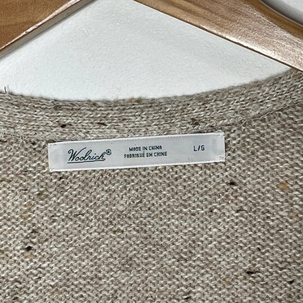 Woolrich Embroidery Cardinal Zip Wool Blend Holiday Cardigan Sweater Oatmeal L - Picture 4 of 14